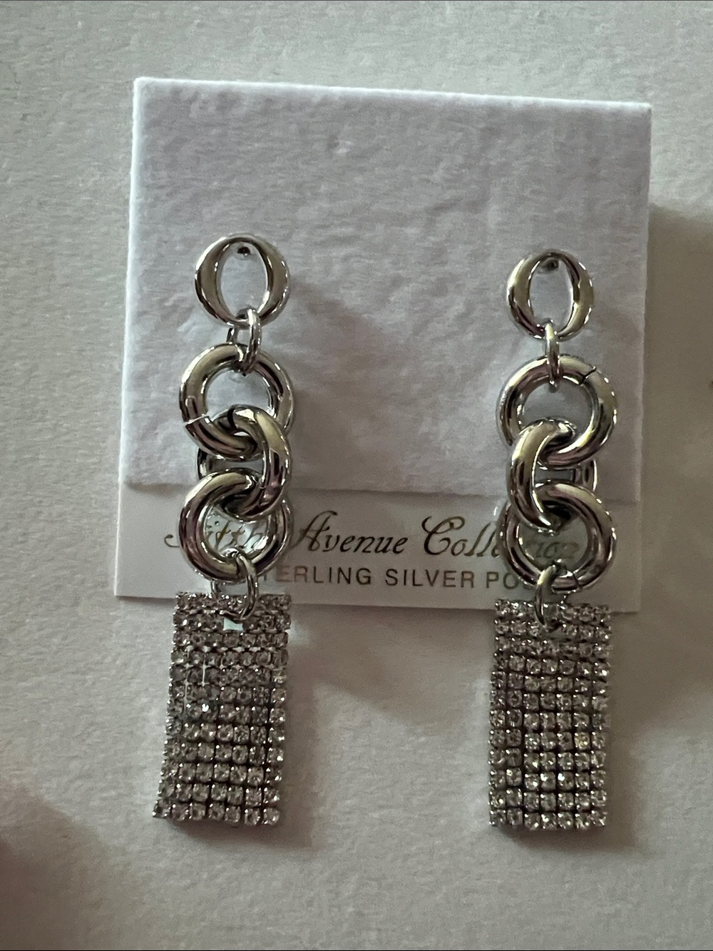 5th Avenue Collection Silver Linked Drop Earrings with Crystal Dangles